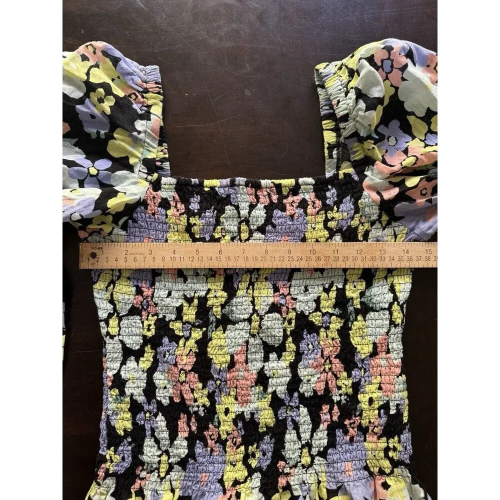 Free People Ariana Blouse Smocked Floral Retro Combo Size S Womens NEW W/out Tag